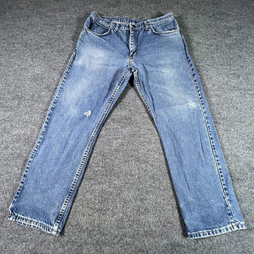 Bulwark FR Straight Jeans Mens 36x30 Blue Cotton Denim Faded Workwear PEJ4DW1